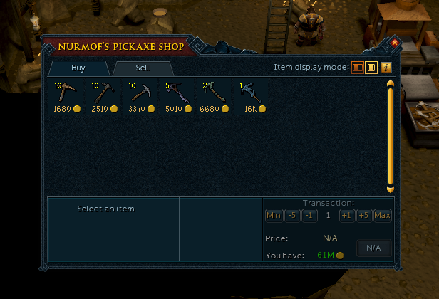 Pickaxes Sold at Nurmof's Pickaxe Shop