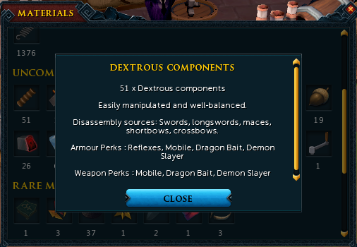 RuneScape 3 Dextrous Components Guide